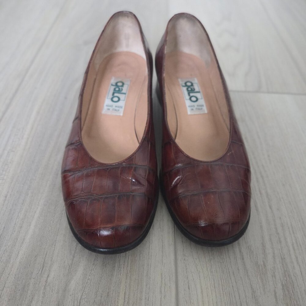 VTG-Galo Croc-Embossed Leather Pumps Italy Chic Mahogany Women EU36/US 6